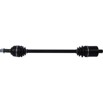 The Polaris RZR Pro XP Axle Kit Complete 8 Ball Extreme Duty Front Left & Right by All Balls features a black chromoly shaft, rubber boot covers on both ends, and precision ball bearings, shown on a white background.