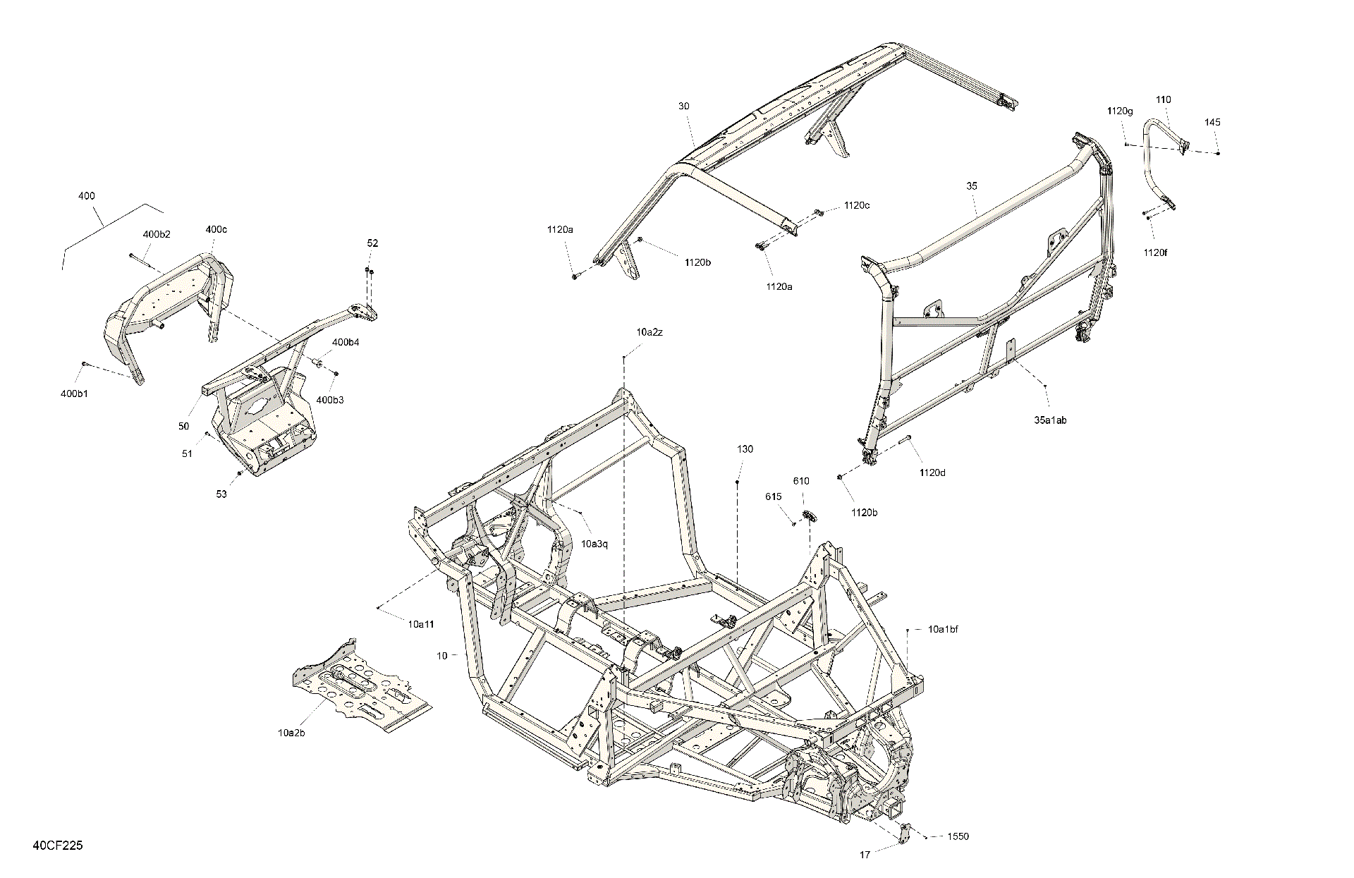An Image of a Genuine Can-Am Parts Schematic Diagram showing the schematic - FRAME - SYSTEM