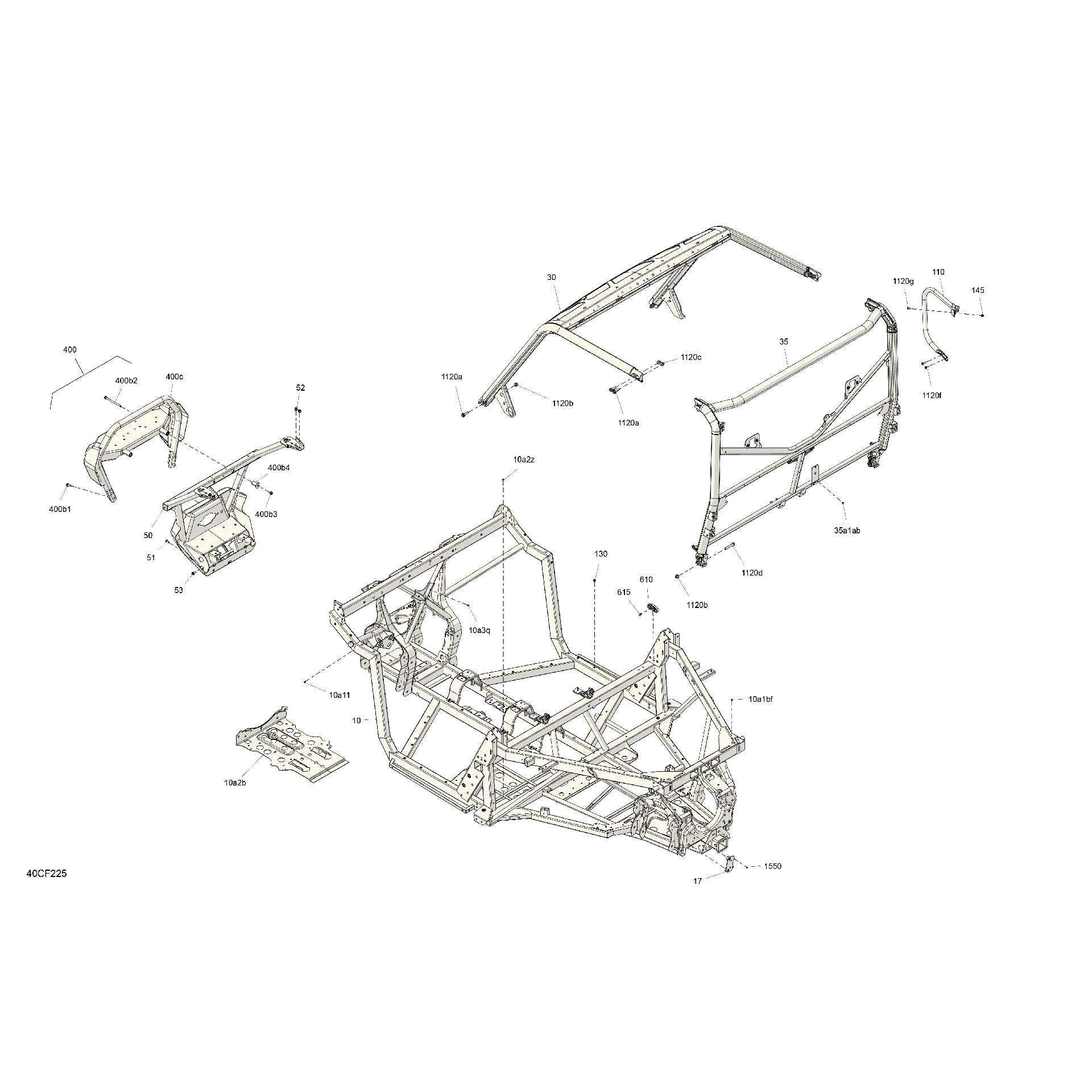 An Image of a Genuine Can-Am Parts Schematic Diagram showing the schematic - FRAME - SYSTEM