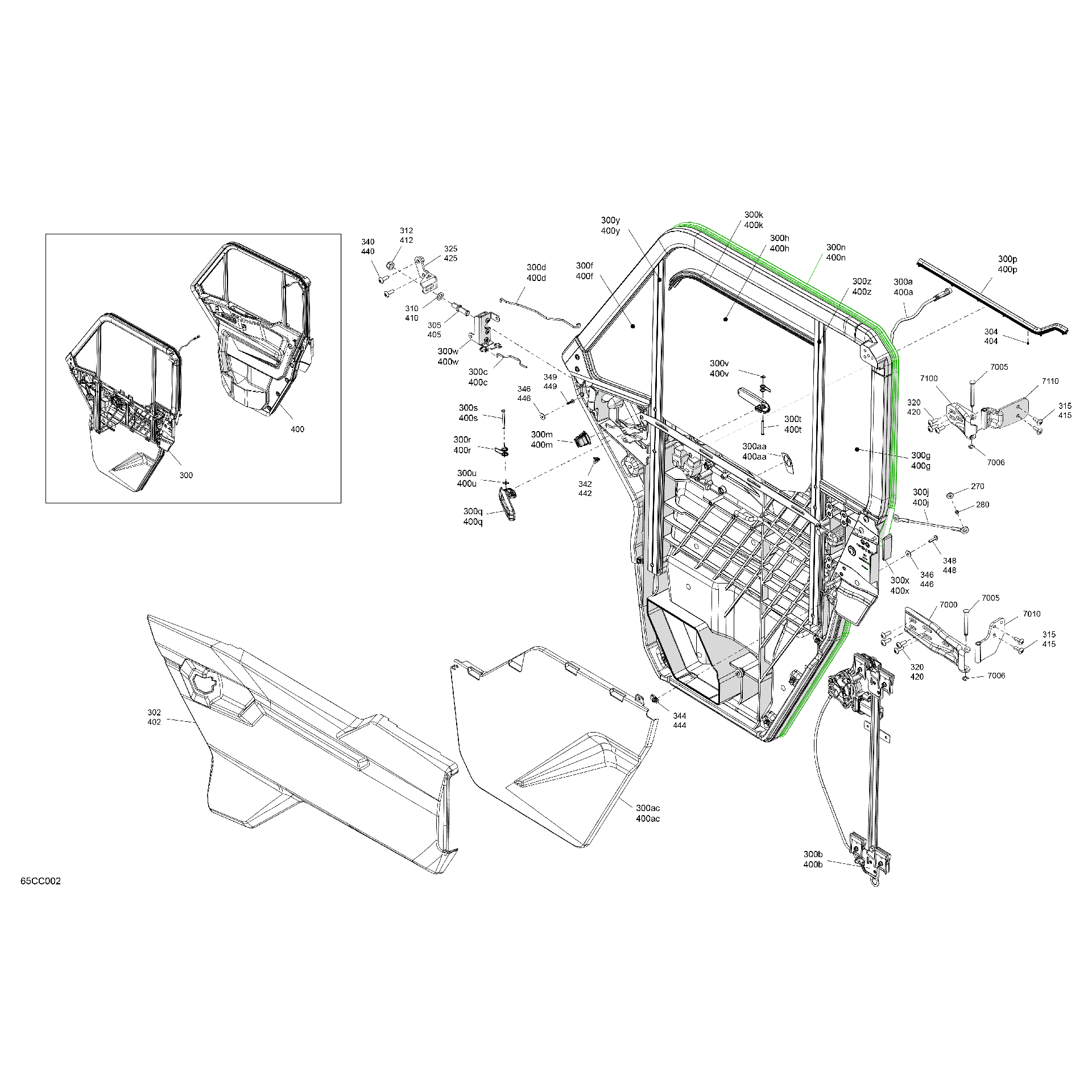 An Image of a Genuine Can-Am Parts Schematic Diagram showing the schematic - ENCLOSURE CAB - DOORS