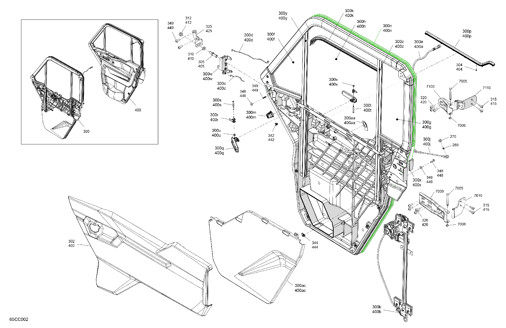 An Image of a Genuine Can-Am Parts Schematic Diagram showing the schematic - ENCLOSURE CAB - DOORS
