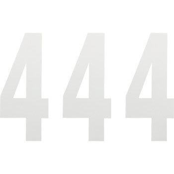 Three FX Number 4 White 8" decals by Factory Effex, made of adhesive-backed vinyl, are displayed side by side against a plain white background.