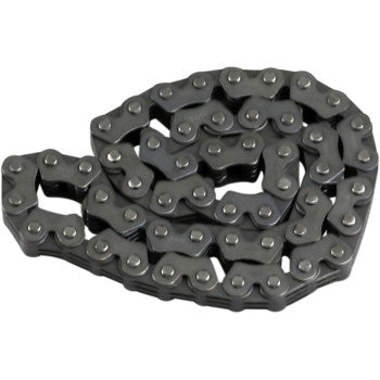The Wiseco Cam Chain 92RH2015 x 52 Links, shown coiled on a white background, features interlinked black-grey metal segments with visible rivets, engineered for strength and OEM-spec performance.