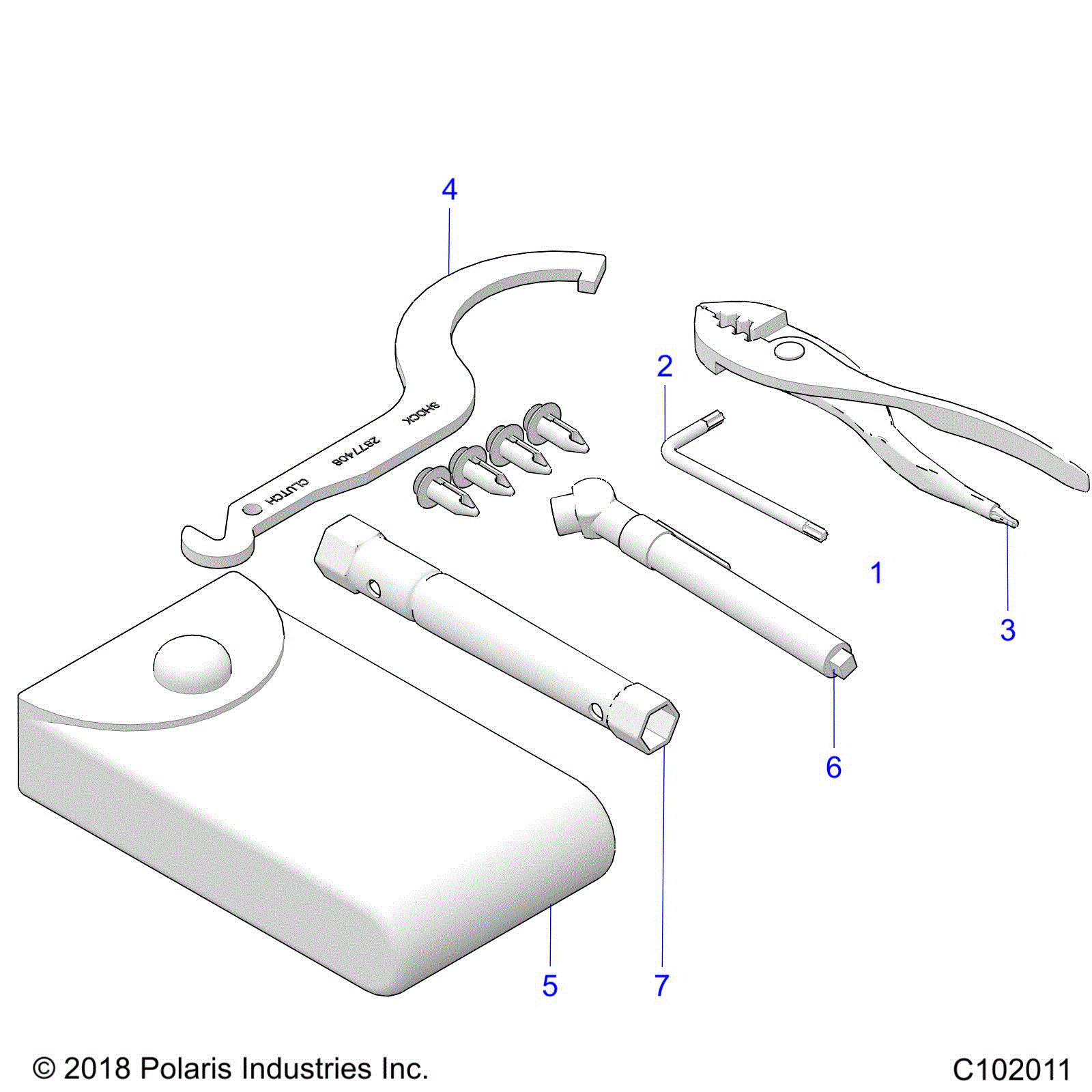 An Image of a Genuine Polaris Parts Schematic Diagram showing the schematic - REFERENCE: TOOL KIT - 2024 POLARIS SPORTSMAN TOURING XP 1000 TRAIL