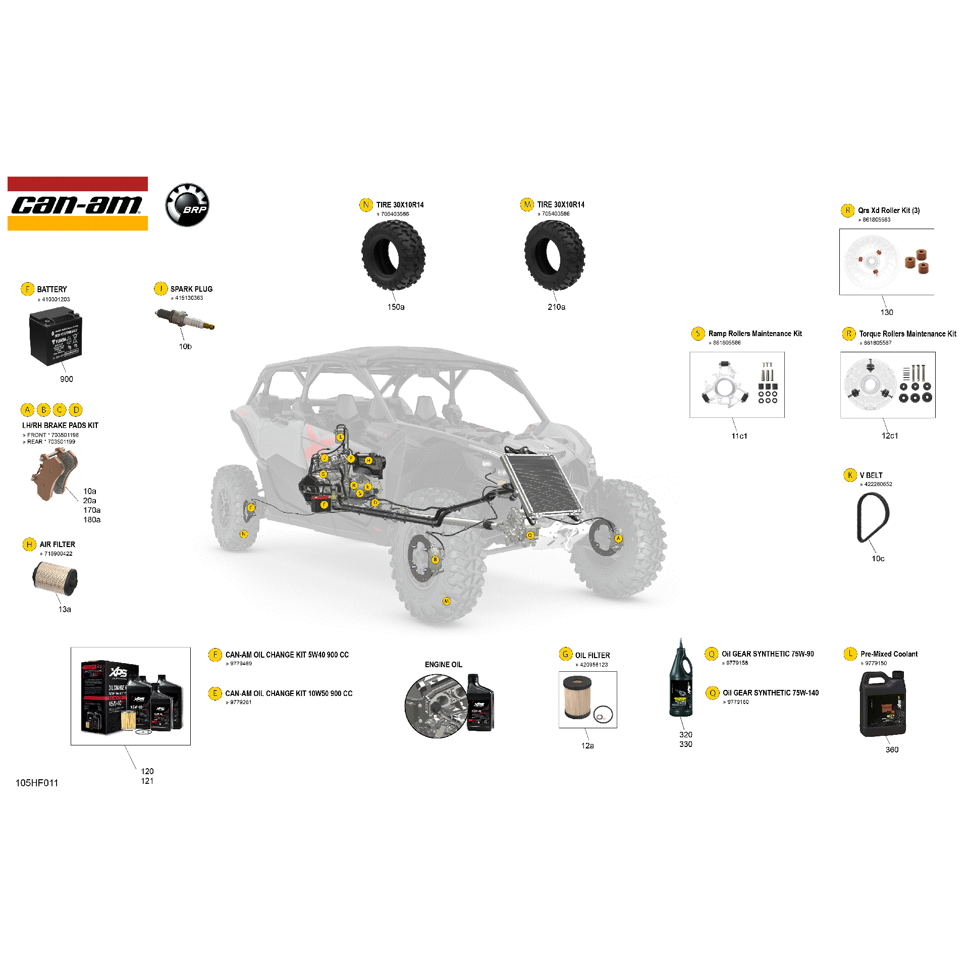 An Image of a Genuine Can-Am Parts Schematic Diagram showing the schematic - SERVICE - MAINTENANCE PARTS & FLUIDS