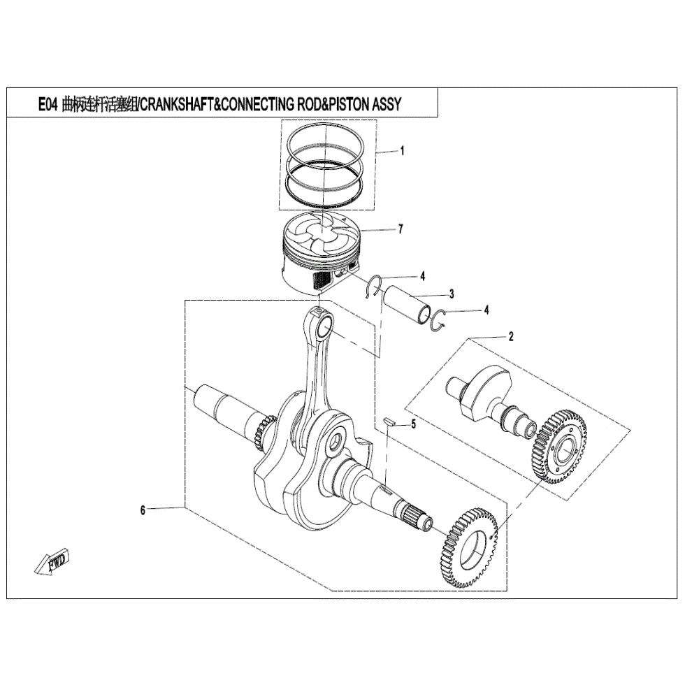 An Image of a Genuine CFMOTO Parts Schematic Diagram showing the schematic - CRANKSHAFT/CONNECTING ROD/PISTON ASSY. - 2022 CFMOTO ZFORCE 500