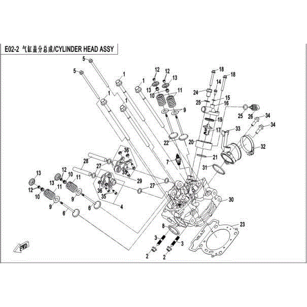 An Image of a genuine CFMOTO Parts Schematic Diagram showing the group - CYLINDER HEAD ASSY - 2017 CFMOTO CFORCE 500 HO
