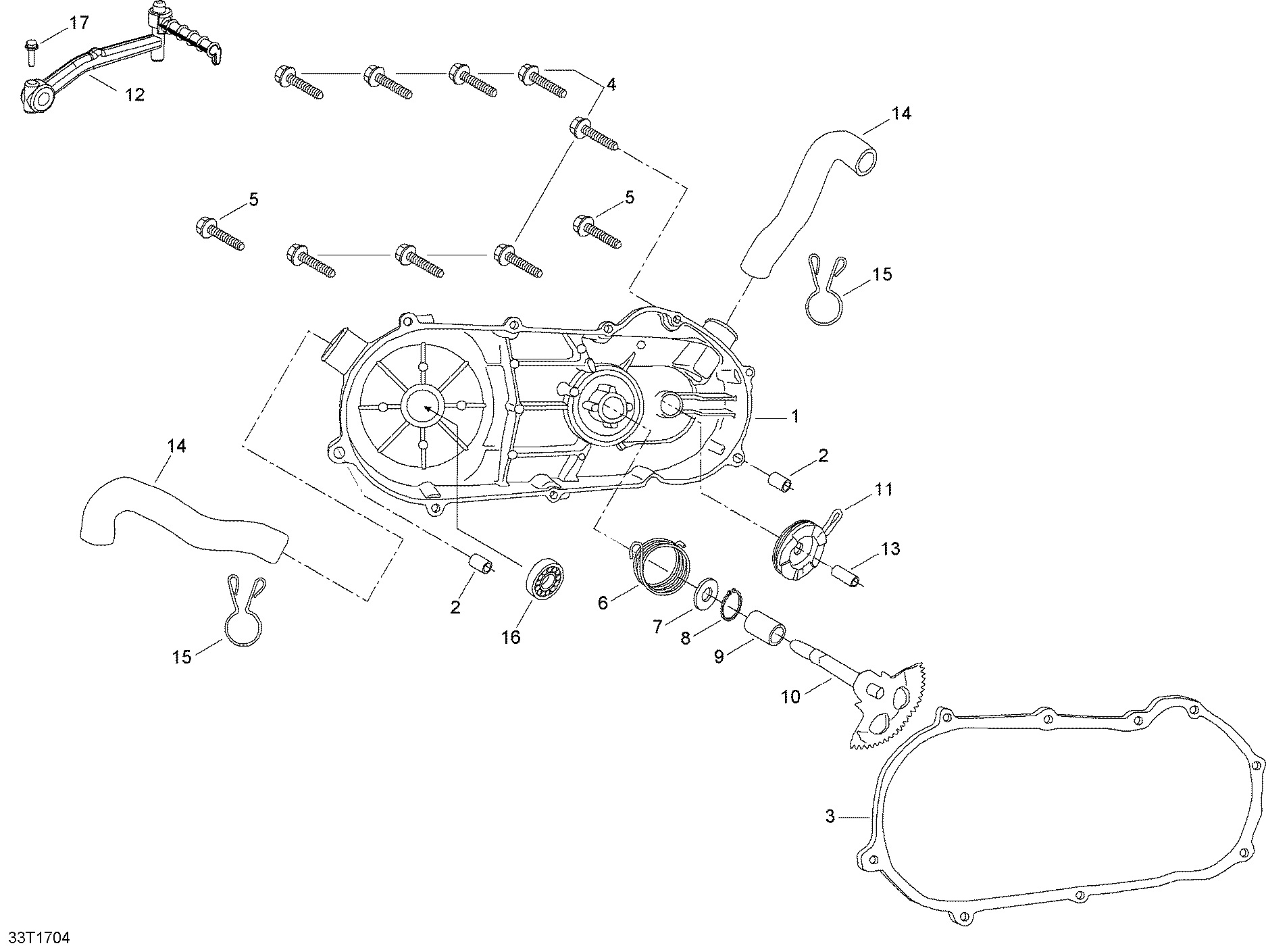 An Image of a Genuine Can-Am Parts Schematic Diagram showing the schematic - CVT COVER AND KICK STARTER
