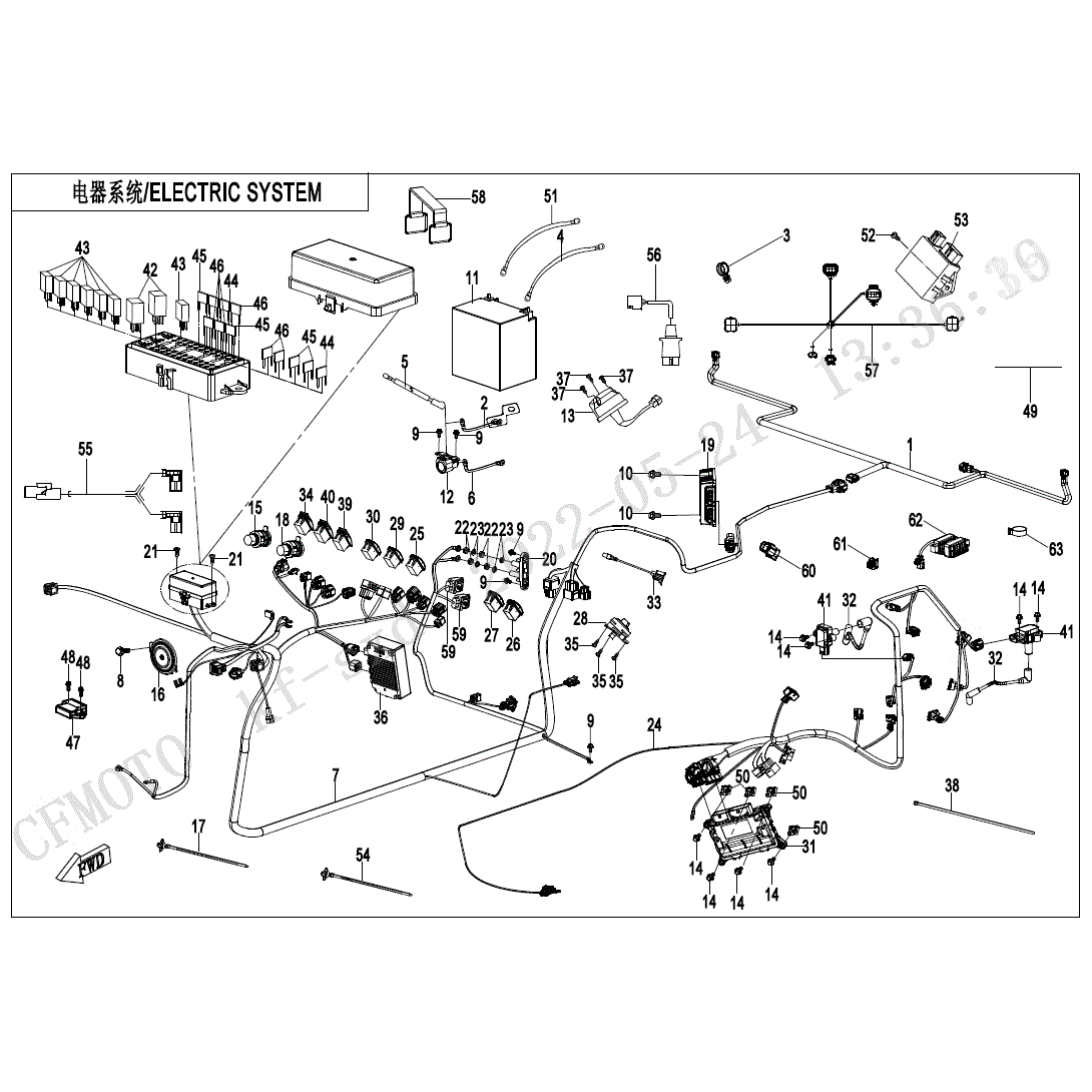 An Image of a Genuine CFMOTO Parts Schematic Diagram showing the schematic - ELECTRIC SYSTEM - 2023 CFMOTO UFORCE 1000