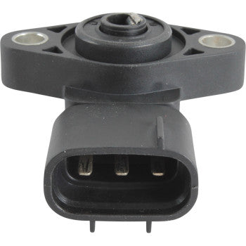 Black rectangular Honda shift sensor with three metal prongs inside a plastic connector housing and two mounting holes on a.