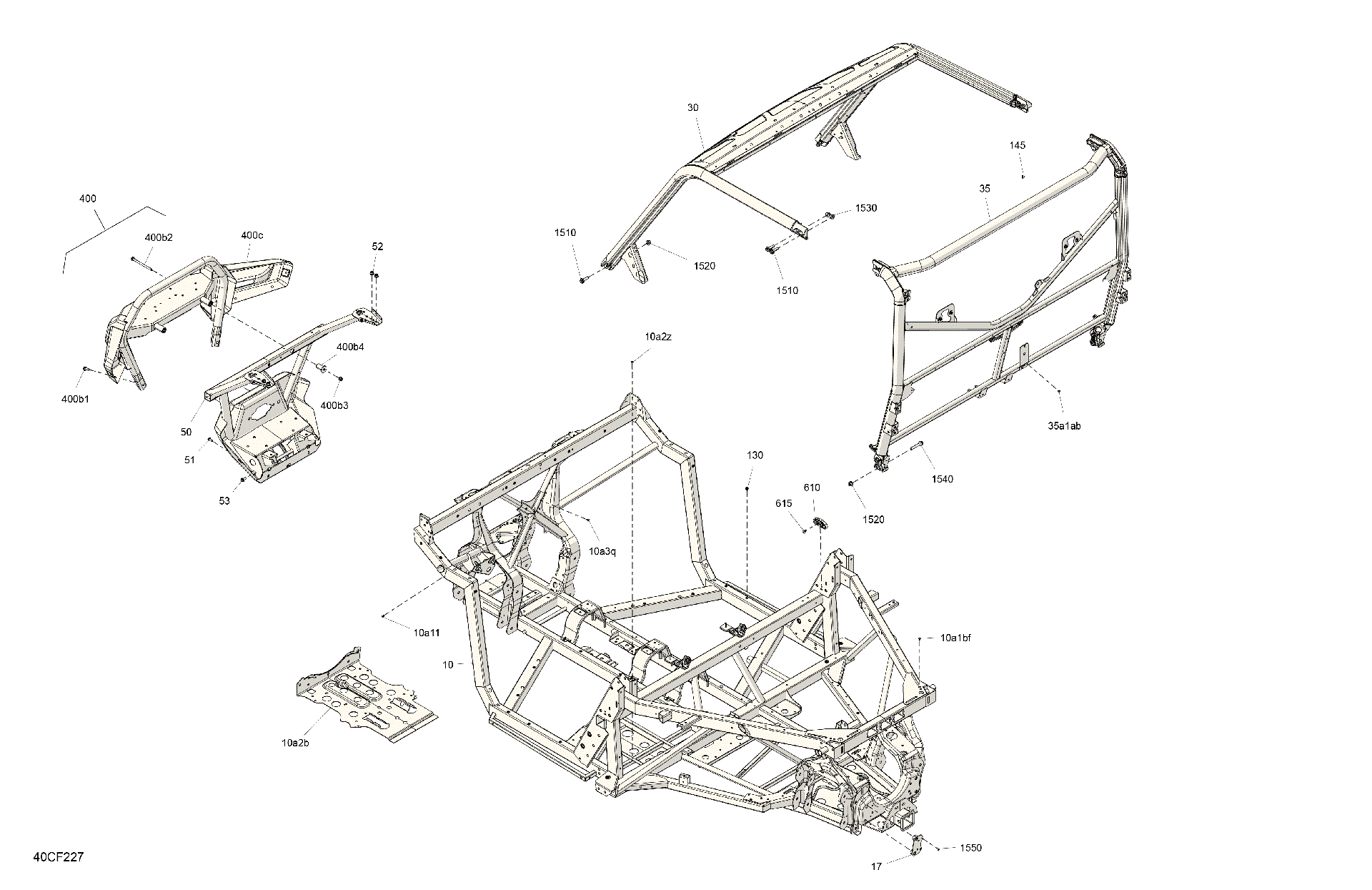 An Image of a Genuine Can-Am Parts Schematic Diagram showing the schematic - FRAME - SYSTEM