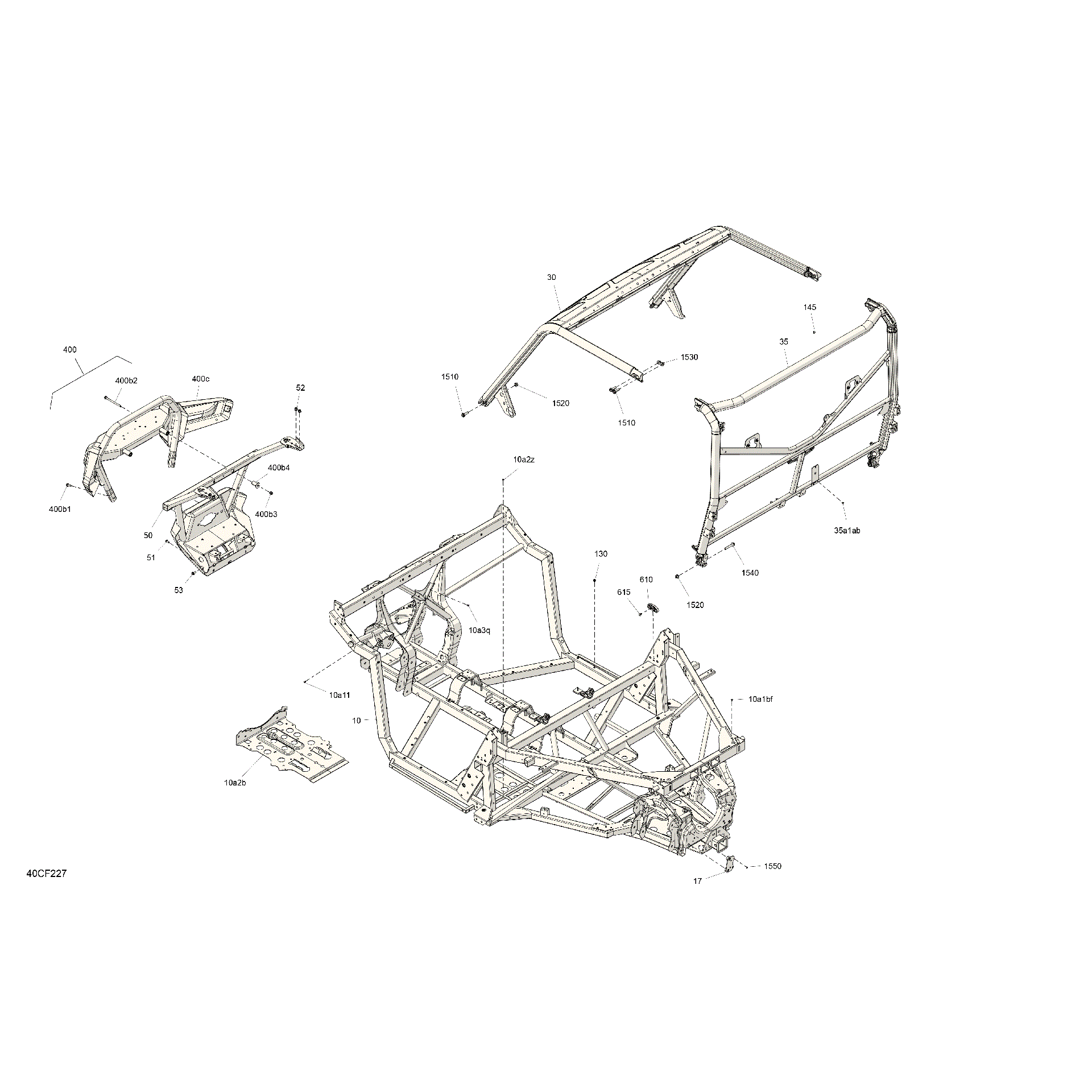 An Image of a Genuine Can-Am Parts Schematic Diagram showing the schematic - FRAME - SYSTEM