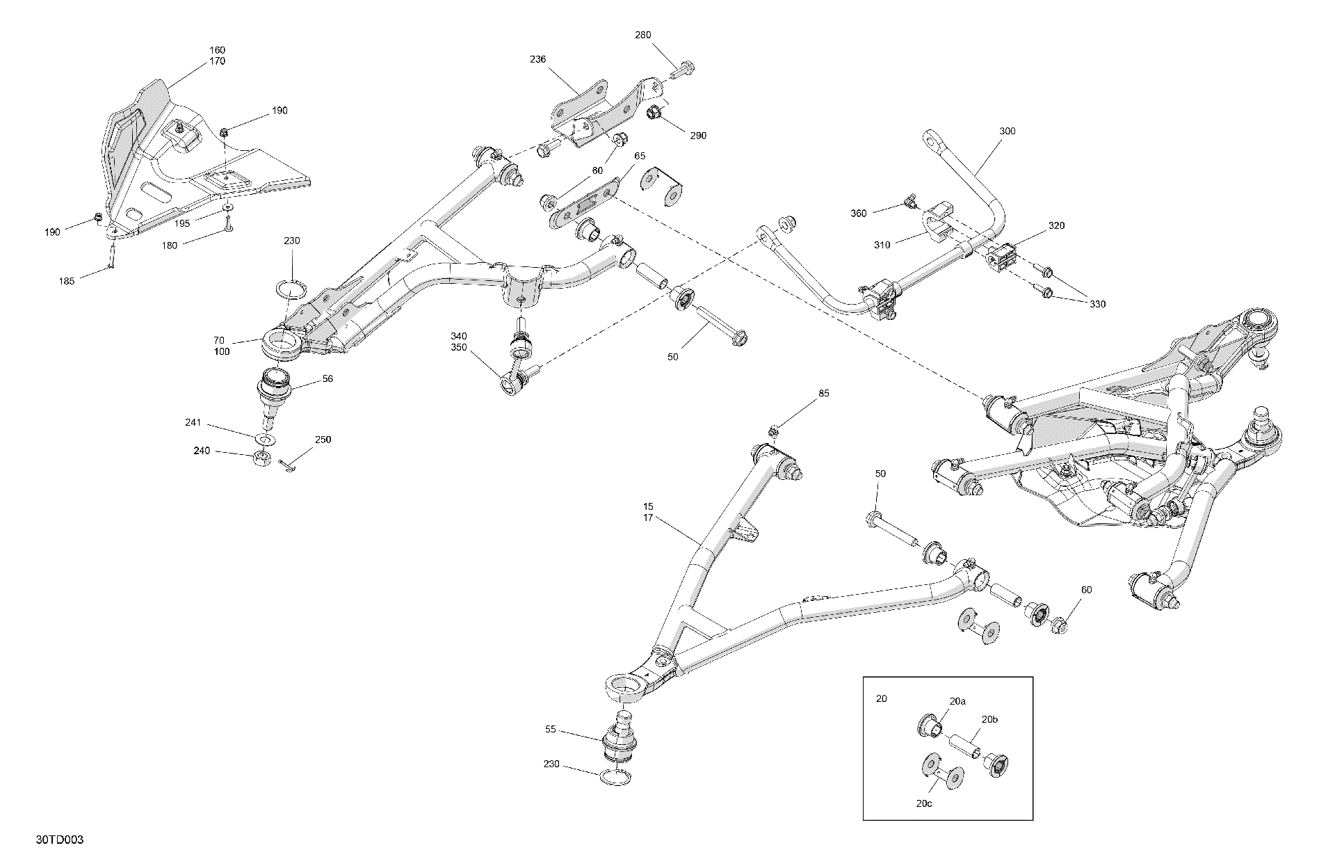 An Image of a Genuine Can-Am Parts Schematic Diagram showing the schematic - SUSPENSION - FRONT COMPONENTS