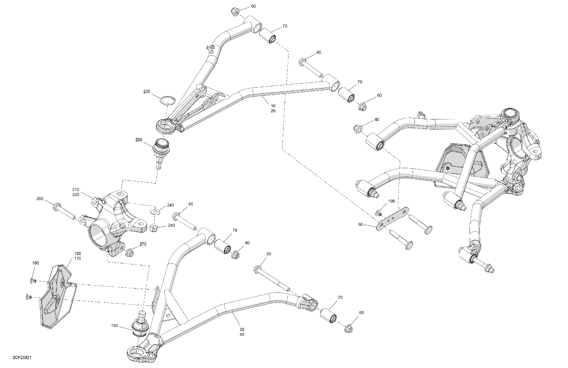 An Image of a Genuine Can-Am Parts Schematic Diagram showing the schematic - SUSPENSION - FRONT COMPONENTS