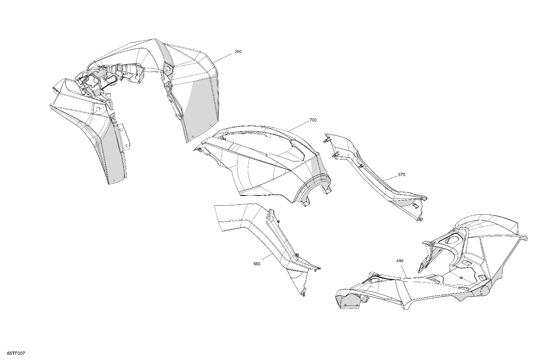 An Image of a Genuine Can-Am Parts Schematic Diagram showing the schematic - BODY - FENDER KIT