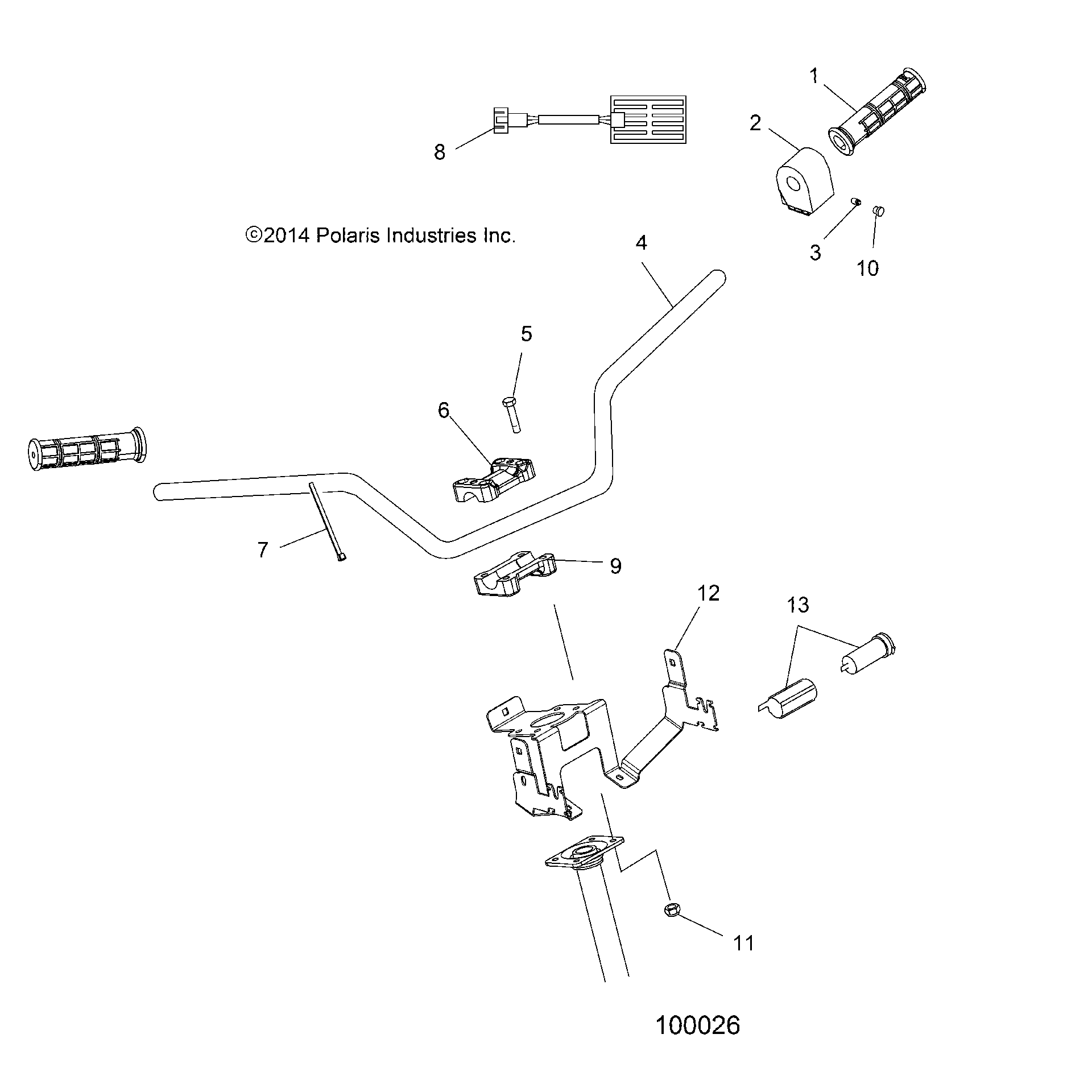 An Image of a Genuine Polaris Parts Schematic Diagram showing the schematic - STEERING: HANDLEBAR and CONTROLS - 2016 POLARIS SPORTSMAN 570 SP