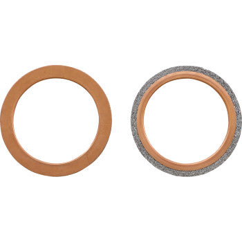 Two circular gaskets are shown: the left is a solid brown header gasket, and the right has a brown center with a textured gray outer edge—part of the Yamaha Exhaust Gasket Kit by Moose Offroad.