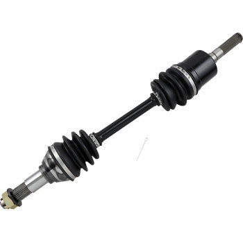 Black metal CV axle kit with rubber boots and silver joint components designed for front right installation on Can Am.