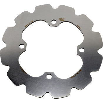 The Honda UTV Rotor by Ebc is a heat-treated steel, round brake disc with wavy edges and four mounting holes, designed as a rotor for vehicles such as motorcycles, bicycles, ATVs, or UTVs.