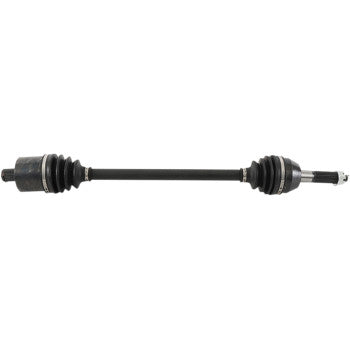 The Polaris RZR 900 Axle Kit Complete 8 Ball Extreme Duty Rear Left & Right by All Balls features a black chromoly shaft with rubber boots, metal joints, and precision ball bearings, displayed against a white background.