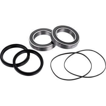 The Honda TRX Wheel Bearing Kit Rear by Factory Links includes two waterproof ball bearings, two black rubber seals, and two thin black O-rings—ideal for off-road use and compatible with premium marine grease.