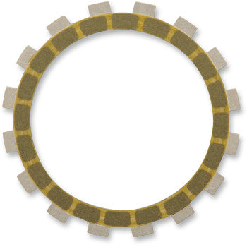 The Clutch Friction Plate by Barnett features a heavy-duty circular metal design with evenly spaced rectangular friction pads on its outer edge, forming a gear-like shape—ideal for automotive transmissions.