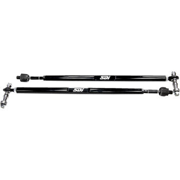 Two black metal Tie Rods +4" by Sdi with silver joints on each end are shown on a white background. These SDI-labeled components are designed for automotive suspension or steering systems.