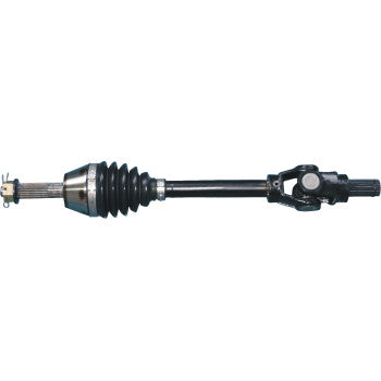 The Sportsman CV Axle Kit Complete Front Left & Right Heavy Duty Magnum by Moose Offroad features a chromoly steel drive shaft with universal joints and protective rubber boots, displayed on a plain white background.