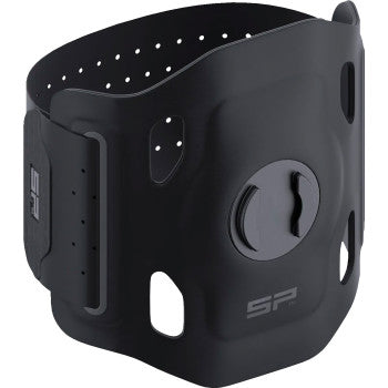 The SPC+ Arm Band Black by Sp Connect is an adjustable, perforated black armband with a central attachment point and SP logo—ideal for securely holding your mobile phone while jogging.