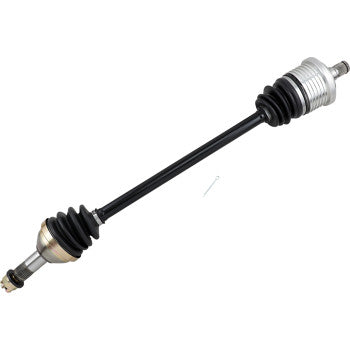 Complete OEM Can Am Maverick 1000 CV axle kit with metal shaft and black rubber boots.