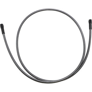 The KARBONFIBR Brake Line 54" by Magnum Shielding, featuring a flexible Kevlar-braided hose and black connectors on both ends, is coiled in a circle against a white background.