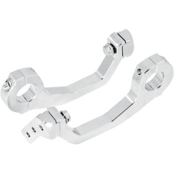 Two shiny silver Pro Taper Flex-Tec Hand Guard Mount brackets by Rox Speed Fx, featuring multiple mounting holes and rounded clamp ends, are positioned parallel on a white background.