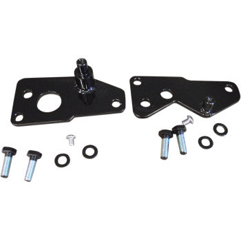 The Lift Kit Front Back 2.00 by High Lifter includes two black metal brackets with multiple holes, four bolts, four washers, and one small screw—ideal for adding ground clearance to your ATV or UTV off-road setup. All parts shown on a white background.
