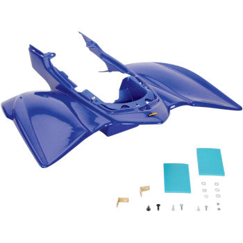 Rear Fender Dark Blue by Maier, crafted from high-density polyethylene, comes with mounting hardware and decals, shown on a white background.