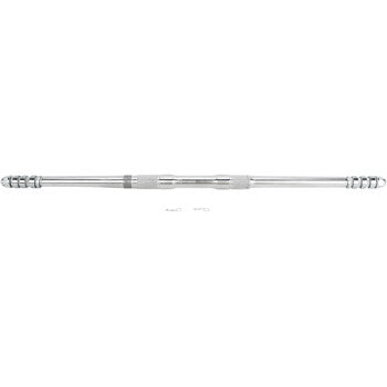 Polished silver adjustable axle shaft with threaded ends and central locking mechanism for Yamaha YFZ offroad vehicles.