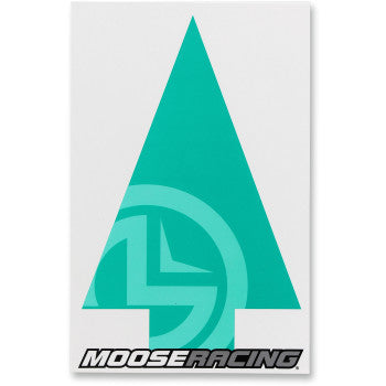 The Course Arrow Green White by Moose Offroad features a green upward arrow on a white background, with the black and white Moose Racing logo at the bottom on heavy-duty card stock, plus subtle circular accents overlaying the lower arrow.