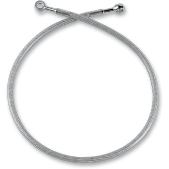 A coiled Lone Star Racing Brake Line Rear Universal 22" with metal ball ends forms a loose loop against a white background—reflecting the precision and responsiveness essential for optimal ATV braking performance.
