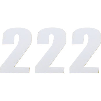Three large white "Race Number 2" decals by Moose Offroad, each 4.5" and made from durable vinyl, are arranged side by side to display the number 222.