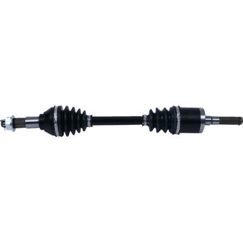 Black metal front right axle with ribbed rubber protective boots on both ends for Can Am Outlander and Renegade models.