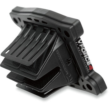 A close-up of the Yamaha V Force 4 Reed Valve by Vforce Moto Tassinari, featuring carbon fiber reeds and a reed cage for enhanced airflow and better engine performance in motorcycles and powersport vehicles.