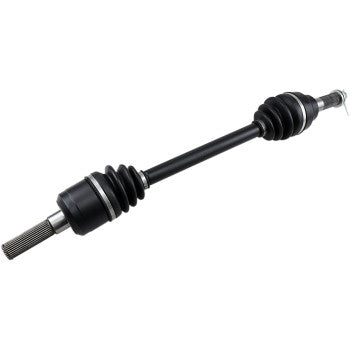 The Kawasaki Mule Axle Kit Complete 8 Ball Extreme Duty Rear Right by All Balls features a black chromoly CV axle with rubber boots, metal joints, and precision ball bearings for smooth drivetrain performance, shown on a white background.