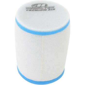 The Kawasaki Premium Air Filter by Pro Filter is a cylindrical, reusable filter with blue edges and black top text, shown upright against a white background for superior filtration.