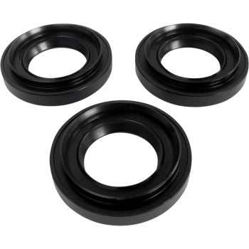 Three black circular seals from the Differential Seal Kit Rear by Epi are displayed against a white background. Each features a wide outer ring and smaller inner opening, providing excellent oil resistance for differential rebuilds.