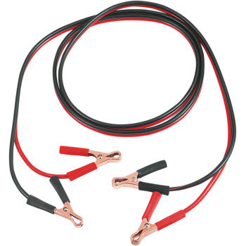 The Jumper Cable Battery 6 by Parts Unlimited features red and black 10-gauge insulated cables with terminal clamps on both ends, ideal for jump-starting car batteries. The cables come coiled in a loose loop.