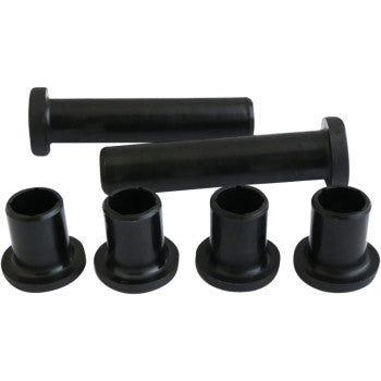The A-Arm Bushing Kit Front by Epi includes five black OEM-quality rubber bushings—two longer cylindrical ones and three shorter bushings—displayed on a white background.