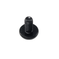 Black metal screw with flat round head and short threaded shaft M6X12 size.