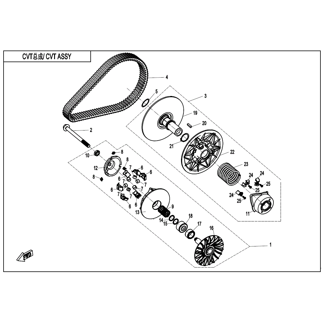 An Image of a genuine CFMOTO Parts Schematic Diagram showing the group - CLUTCH & CVT ASSY. - 2021 CFMOTO CFORCE 600