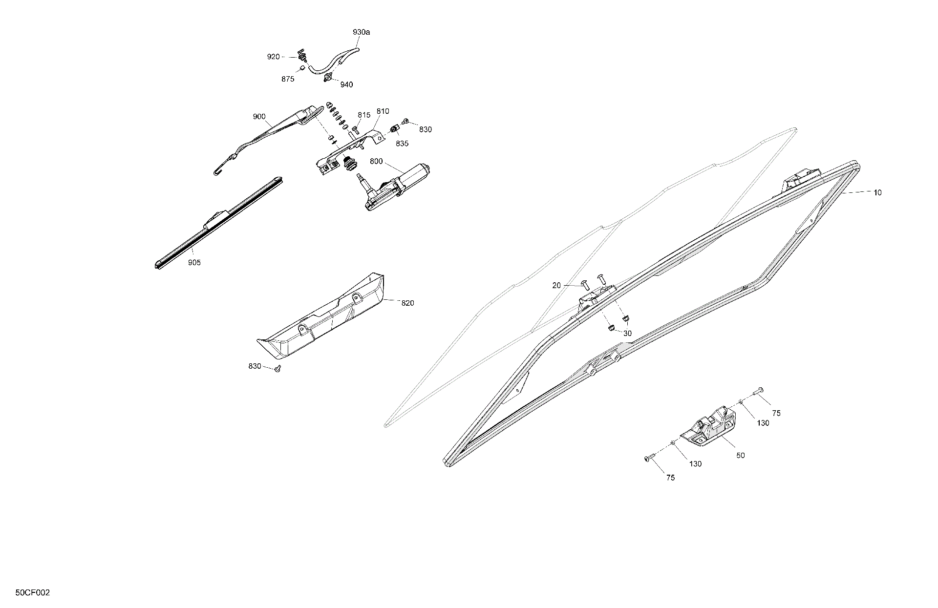 An Image of a Genuine Can-Am Parts Schematic Diagram showing the schematic - BODY - WINDSHIELD
