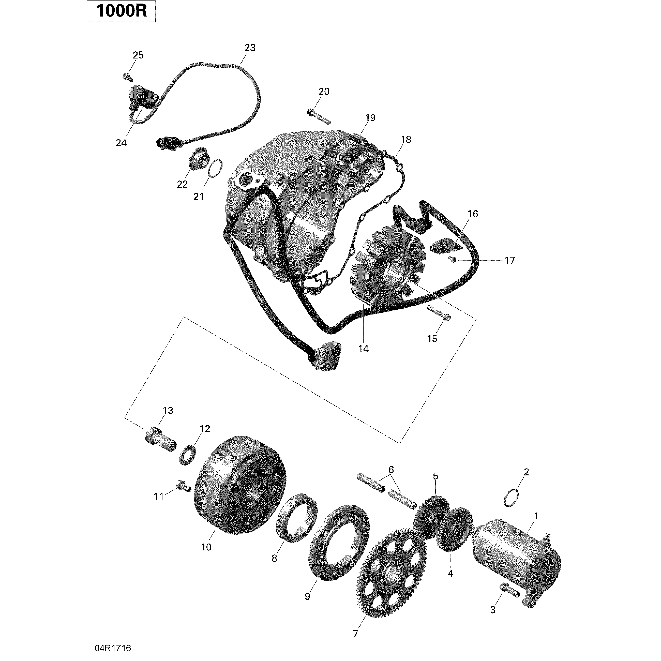 An Image of a Genuine Can-Am Parts Schematic Diagram showing the schematic - MAGNETO AND ELECTRIC STARTER - 1000R