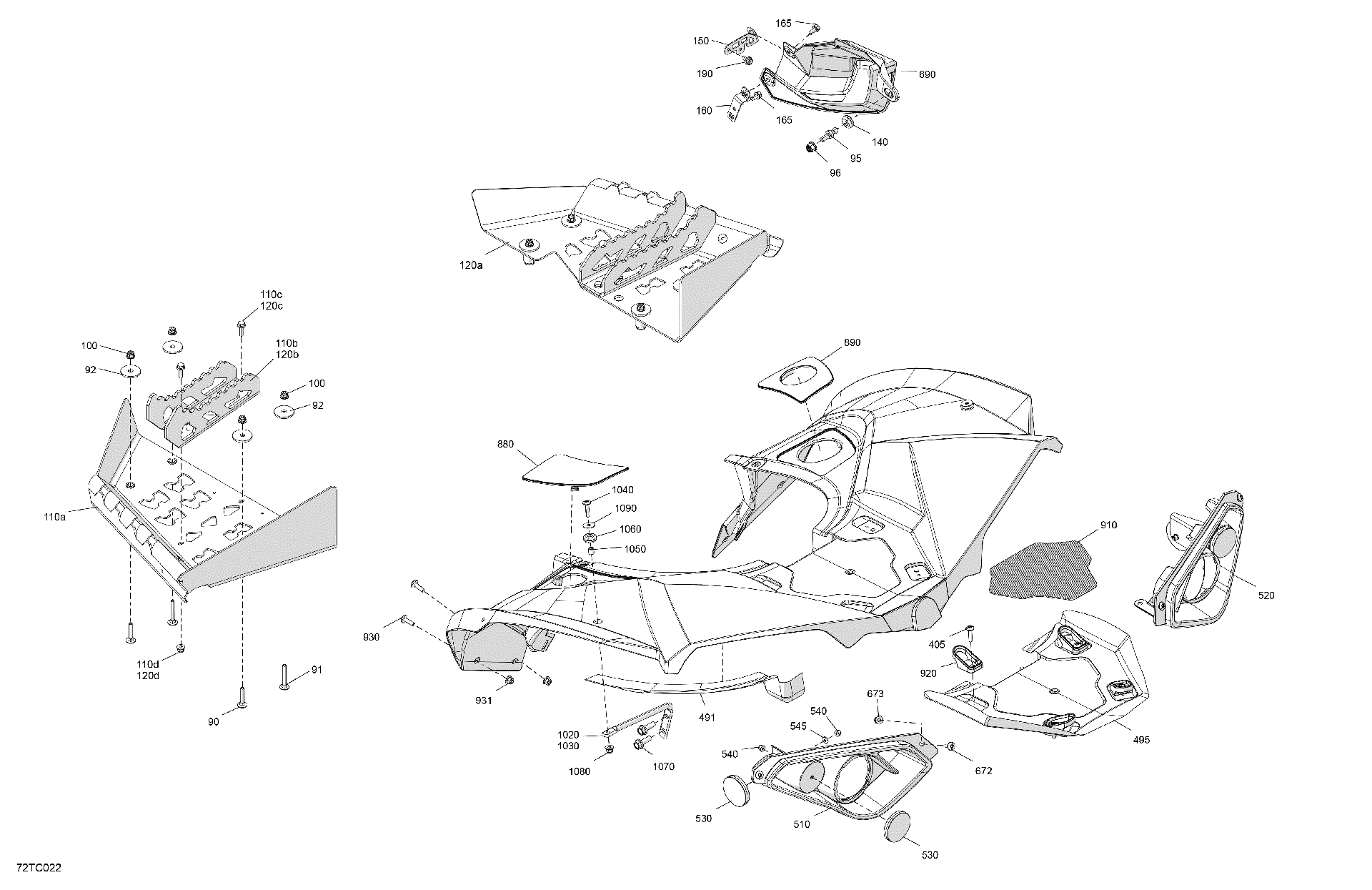 An Image of a Genuine Can-Am Parts Schematic Diagram showing the schematic - BODY - REAR SECTION